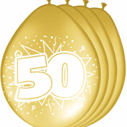 Ballonnen 50 Jaar Goud Metallic 30cm 8st