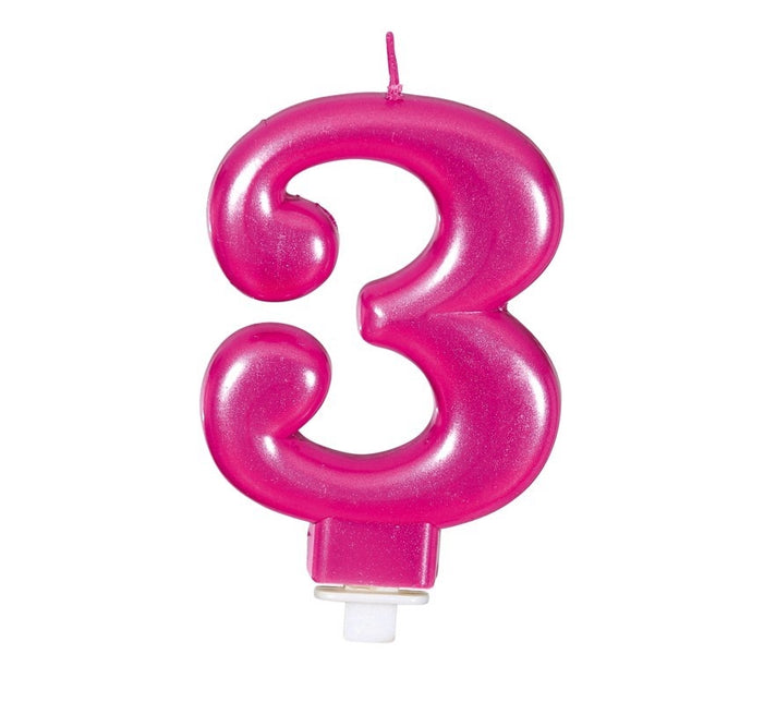 Roze Kaars 3 Jaar Metallic 8cm