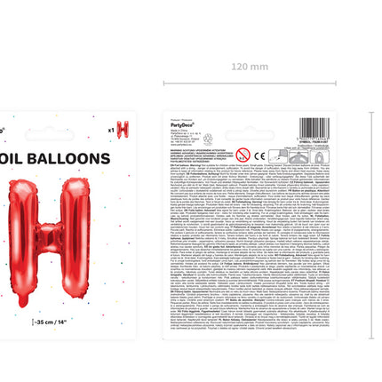 Folie Ballon Letter H Rood Leeg 35cm