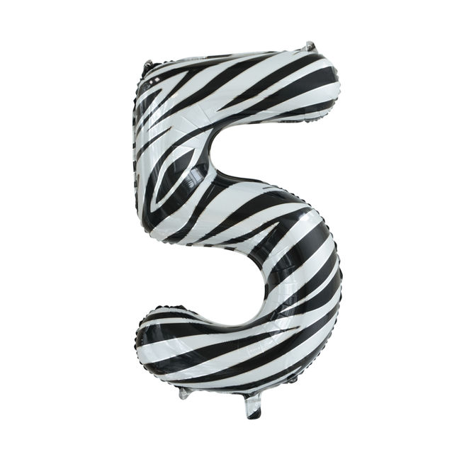 Folie Ballon Cijfer 5 Zebra XL 86cm leeg