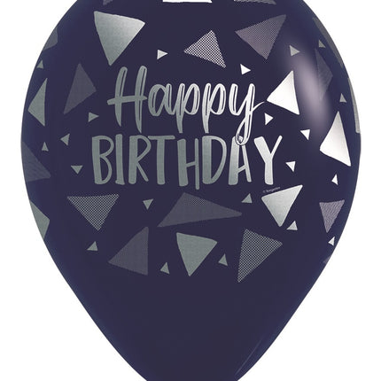 Ballonnen Happy Birthday Triangles Navy Blue Metallic Ink 30cm 25st