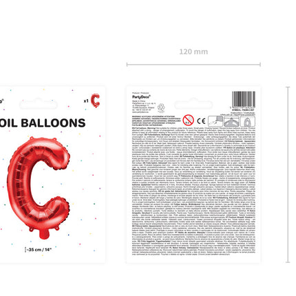 Folie Ballon Letter C Rood Leeg 35cm