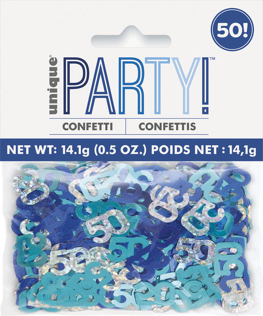 50 Jaar Confetti Zak Blauw 14gr