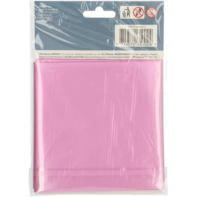 Folie Ballon Cijfer 2 Mat Roze XL 86cm leeg