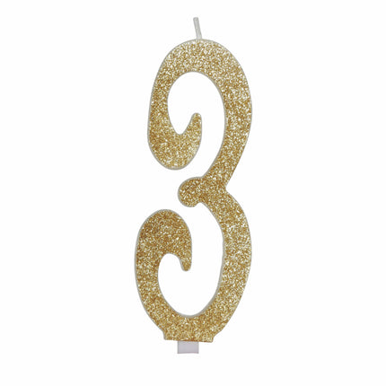 Gouden Kaars 3 Jaar Glitter 12,5cm