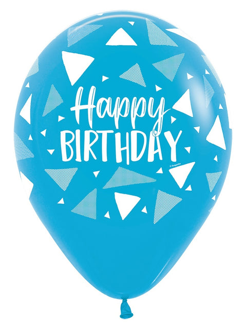 Ballonnen Happy Birthday Triangles Blue Mix 30cm 25st