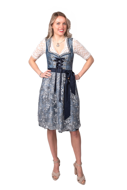 Blauw Zilveren Dirndl Jurk Oktoberfest Dames 2 Delig