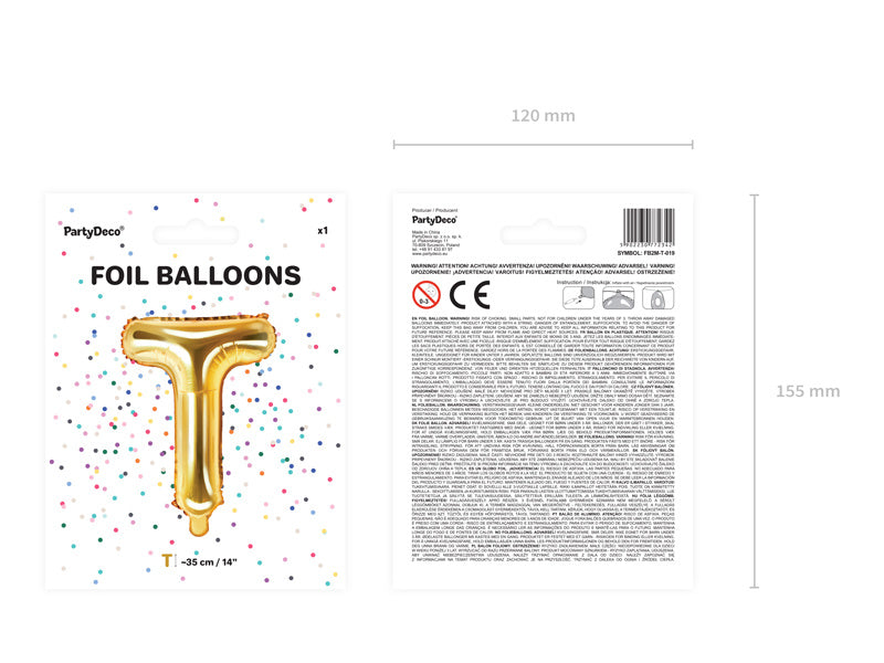 Folie Ballon Letter T Goud Leeg 35cm