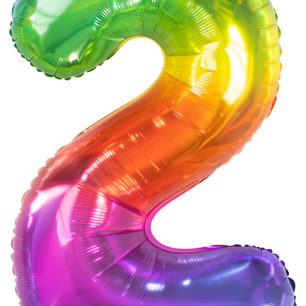 Folie Ballon Cijfer 2 Regenboog XL 81cm leeg