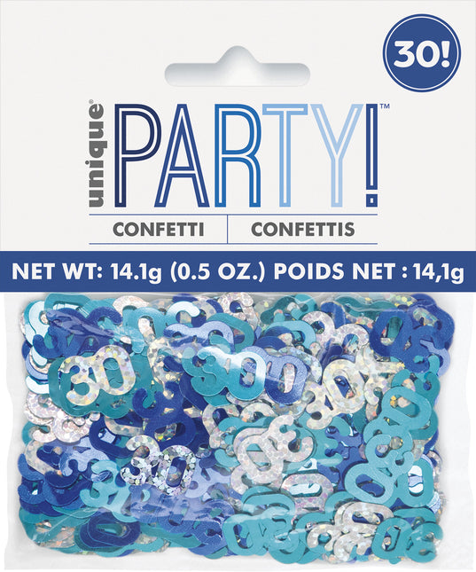 30 Jaar Confetti Zak Blauw 14gr