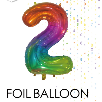 Folieballon Cijfer 2 Regenboog Transparant 66cm