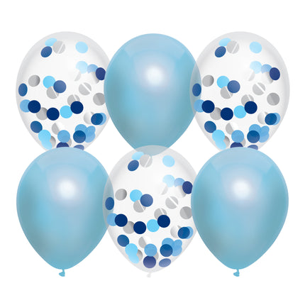 Geboorte Ballonnen Jongen Confetti Blauw 30cm 6st