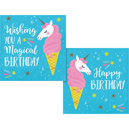 Unicorn Servetten Happy Birthday 33cm 16st