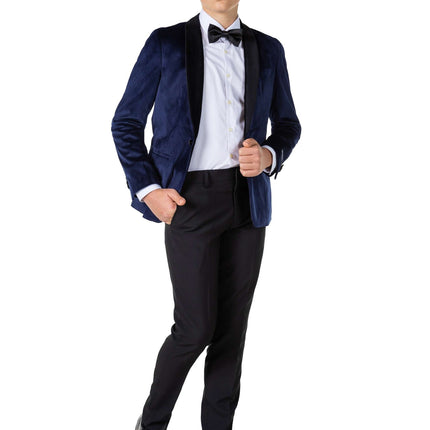 Donkerblauwe Velvet Blazer Jongen Tiener OppoSuits