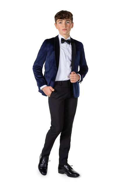 Donkerblauwe Velvet Blazer Jongen Tiener OppoSuits