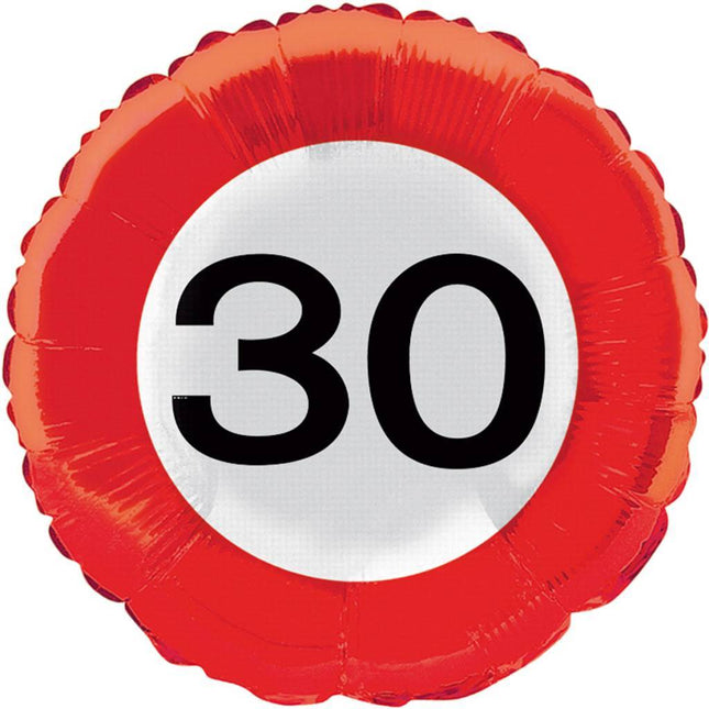 Helium Ballon 30 Jaar Verkeersbord 43cm leeg