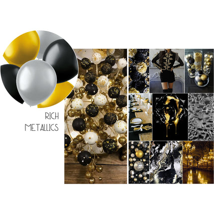 Gekleurde Ballonnen Zwart Goud Zilver Metallic 33cm 100st