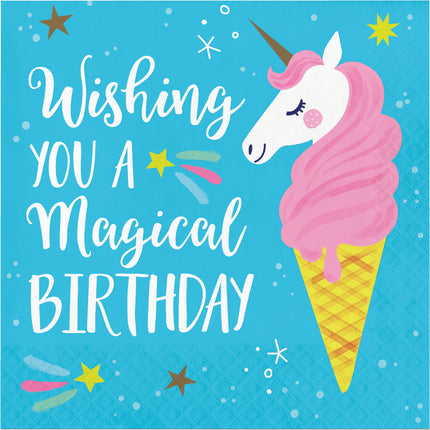 Unicorn Servetten Happy Birthday 33cm 16st