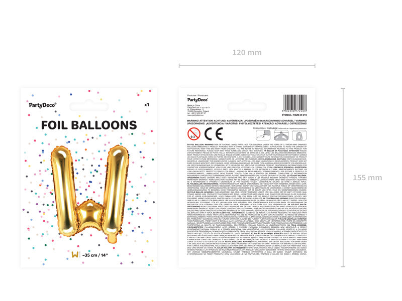 Folie Ballon Letter W Goud Leeg 35cm