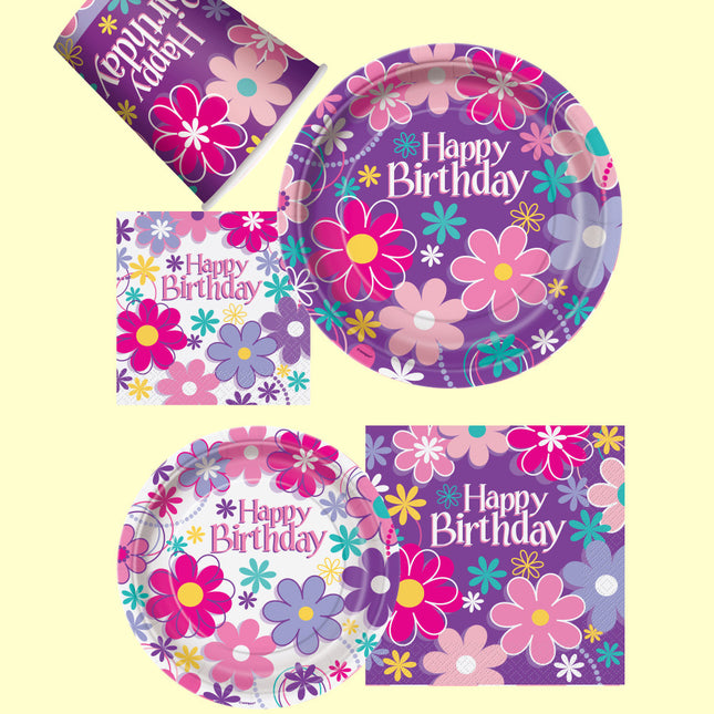 Bloemen Borden Happy Birthday 23cm 8st