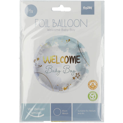 Helium Ballon Welcome Baby Boy Blauw Leeg 45cm