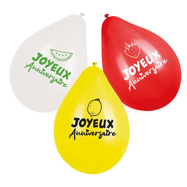 Ballonnen Fruit Joyeux Anniversaire 25cm 6st