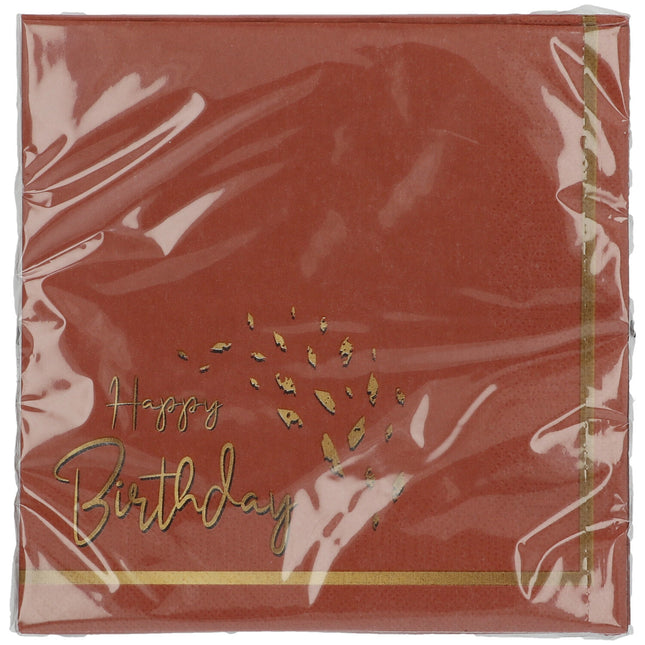 Servetten Hapy Birthday Rood Goud 33cm 20st