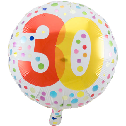 Helium Ballon 30 Jaar Stippen 45cm leeg