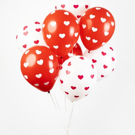 Hartjes Ballonnen Rood Wit 30,5cm 8st