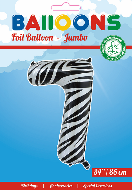 Folie Ballon Cijfer 7 Zebra XL 86cm leeg