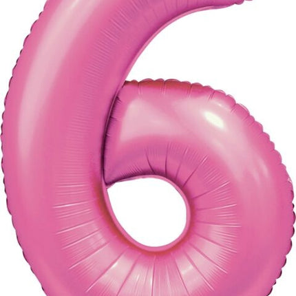 Roze Cijfer Ballon 6 Jaar Glans 86cm