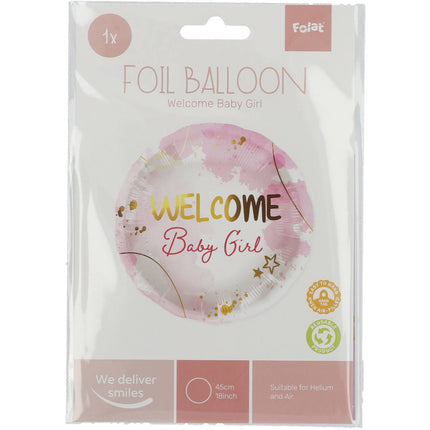 Helium Ballon Welcome Meisje Roze Leeg 45cm