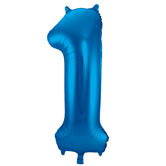 Folie Ballon Cijfer 1 Blauw Metallic XL 86cm leeg
