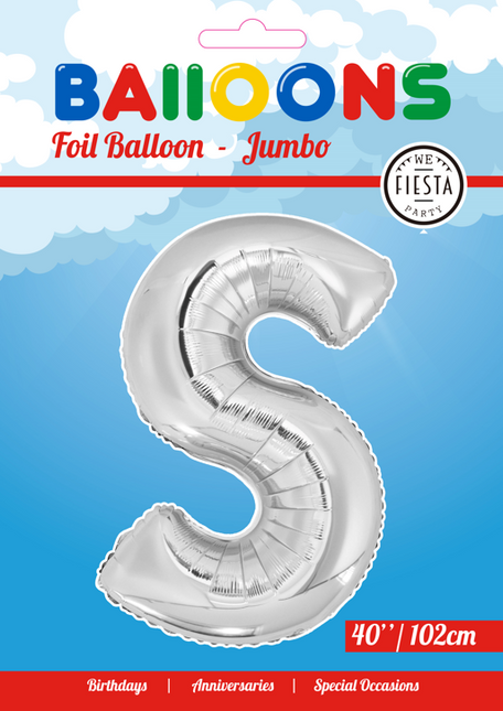 Folie Ballon Letter S Zilver XL 102cm leeg