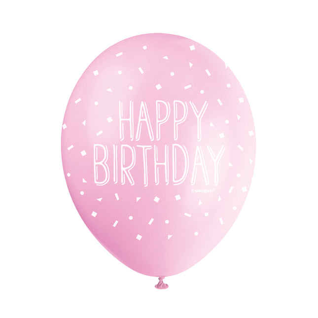 Ballonnen Happy Birthday Confetti Roze 30cm 5st