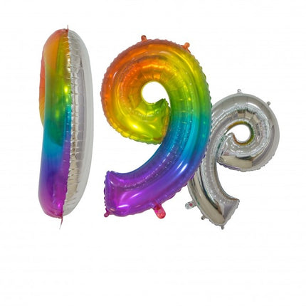 Folieballon Cijfer 9 Regenboog Transparant 66cm