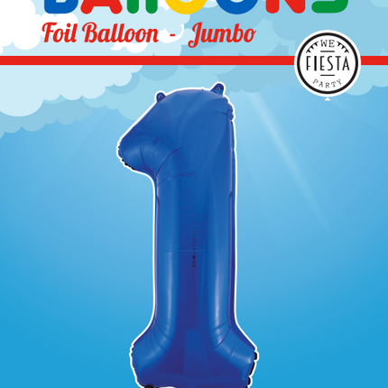 Folie Ballon Cijfer 1 Blauw XL 86cm leeg