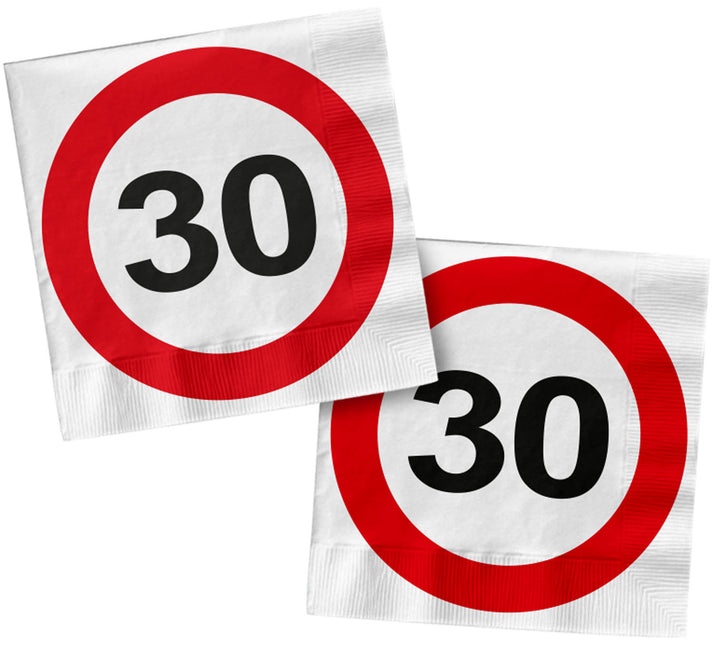 Servetten 30 Jaar Verkeersbord Vierkant 33cm 20st