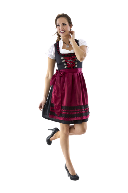 Dirndl zwart-bordeaux rozen borduur