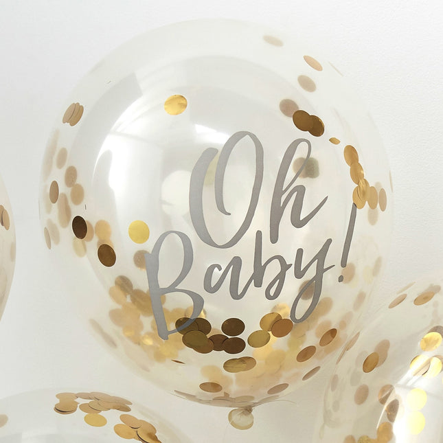 Gouden Confetti Ballonnen Oh Baby 30cm 5st