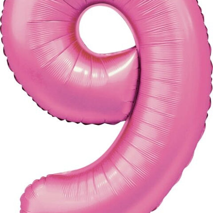 Roze Cijfer Ballon 9 Jaar Glans 86cm