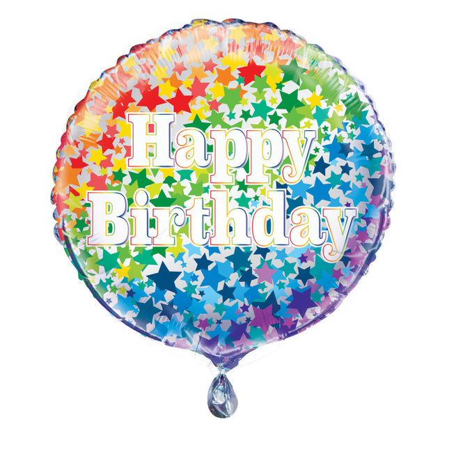 Helium Ballon Happy Birthday Sterren Regenboog 45cm leeg