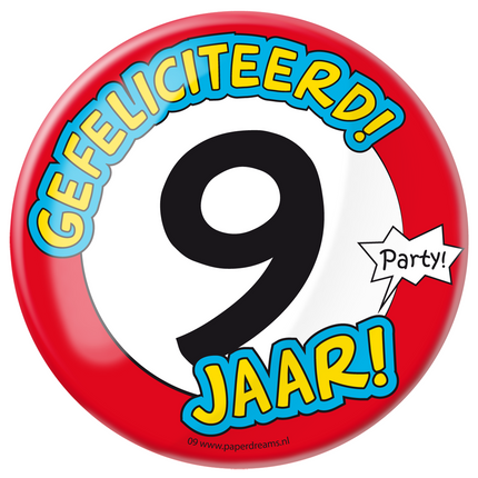 Button 9 jaar Verkeersbord 10,2cm