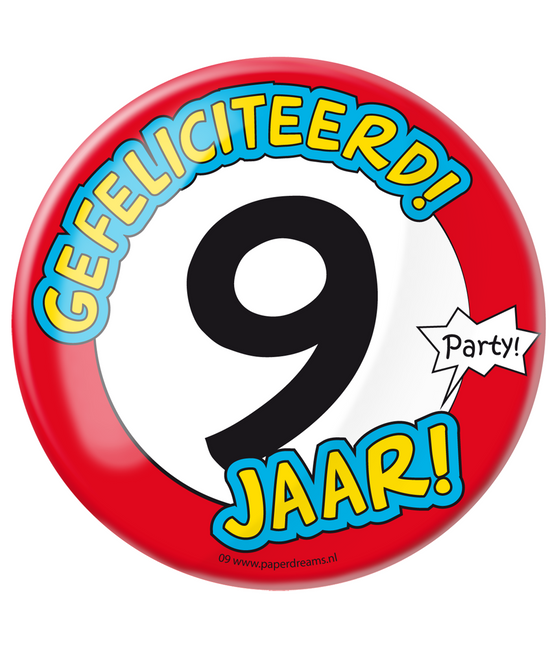 Button 9 jaar Verkeersbord 10,2cm