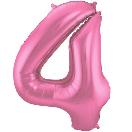 Folie Ballon Cijfer 4 Mat Roze XL 86cm leeg