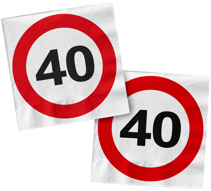 Servetten 40 Jaar Verkeersbord Vierkant 33cm 20st