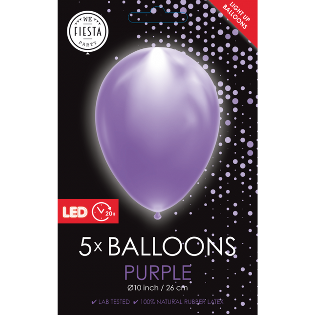 Paarse Led Ballonnen 26cm 5st