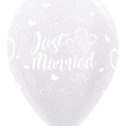 Ballonnen Just Married Hearts Pearl White 30cm 25st