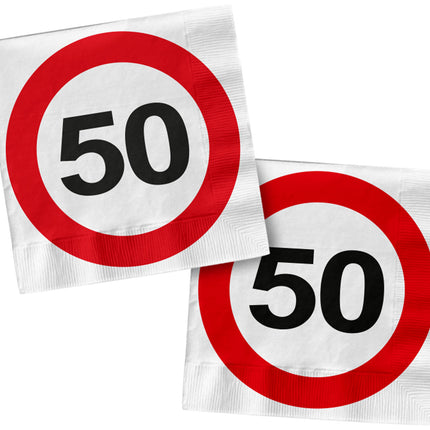 Servetten 50 Jaar Verkeersbord Vierkant 33cm 20st