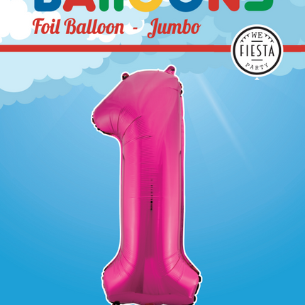 Folie Ballon Cijfer 1 Fuchsia XL 86cm leeg